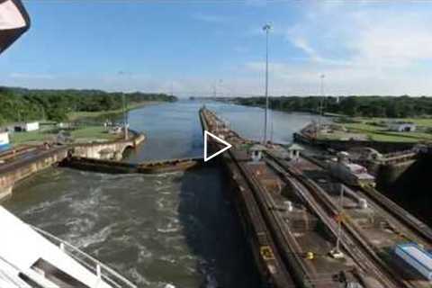 Royal Caribbean Vision of the Seas going through the Gatun Locks of the Panama Canal 4k