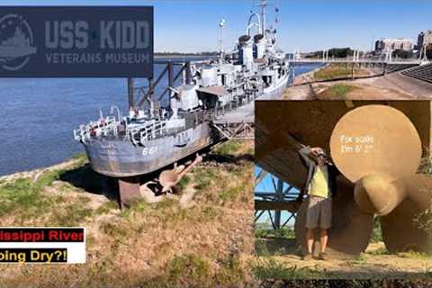 USS KIDD DD-661 High and Dry Due to Historical Low Mississippi River Water Level Baton Rouge