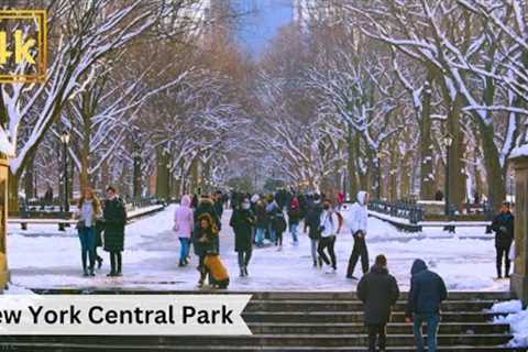 New York City Winter Vibes: Central Park Covered in Snow - Real City Life 4k.