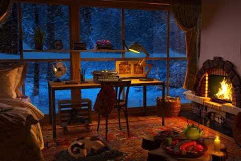 Sleep in a Сozy Winter Cabin - Winter Ambience with Snowfall and Fireplace Sounds for Deep Sleep