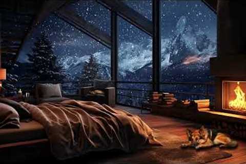Snow Storm and Breathtaking View from the Bed in a Cozy Cabin, Crackling Fire & Wind Sound -..