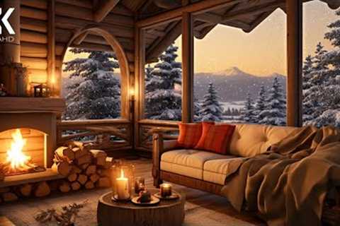 🌨️ Cozy Treehouse in Winter Morning Ambience - 4K - With Relaxing Fireplace and Outdoor Snowfall