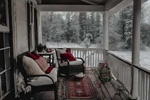 Cozy Winter Jazz ❄️ Smooth Instrumental Jazz 🎹 4K Snowfall on Relaxing Patio ✨