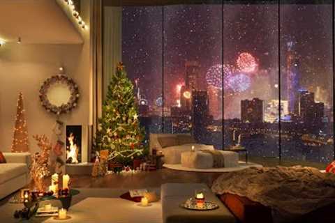 ️🎊 Welcome New Year 2024 in Cozy Bedroom 🥂 Soft Jazz Music with Snowfall & Fireplace to Relax,..