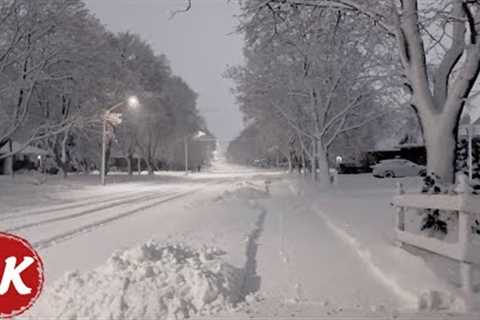 Heavy Snowfall Night Walk | Peaceful Snow Storm, Canada Jan 2024 | 4K 60fps